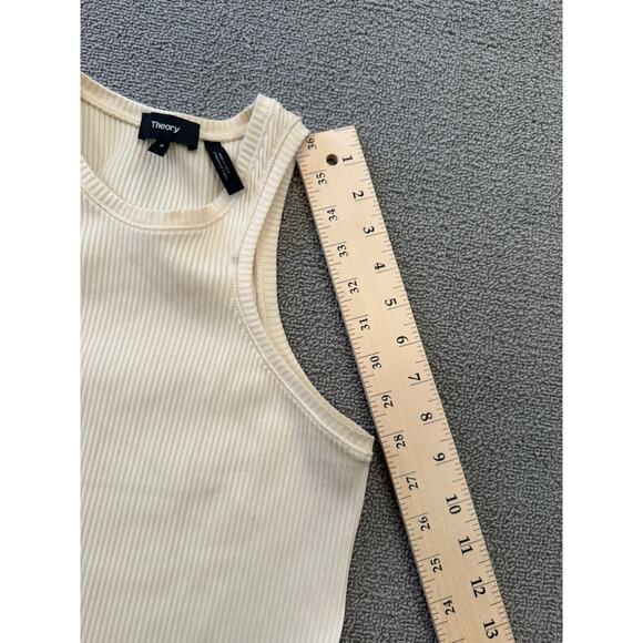 Theory Women's Small Petite Cream White Ribbed Tank Top Samek Belsay Sleeveless - Picture 5 of 13